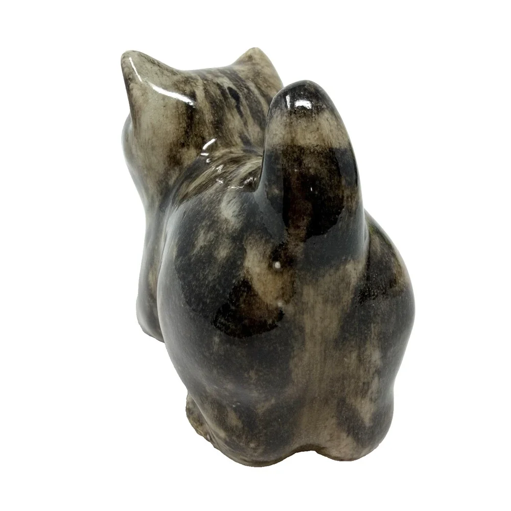 Vintage Studio Pottery Cat Figurine Amber Glass Eyes Realistic Ceramic Sculpture - Picture 6 of 13